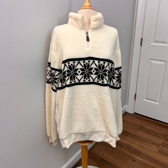 NEW Chaps Men's Fair Isle Quarter Zip Faux Sherpa Pullover Sz 2XL - Picture 2 of 14